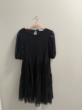 Mango Black Textured Tiered Mini Dress - Women